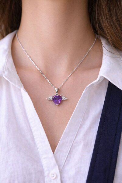 Silver KANATLI KALP SÜSLEMELİ 925 AYAR GÜMÜŞ KOLYE