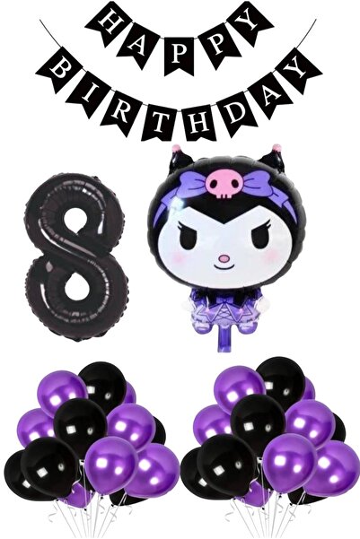 SİNDA Kuromi Doğum Günü Partisi Seti - Yaş Günü Konsepti - Folyo Balon ,Rakam...