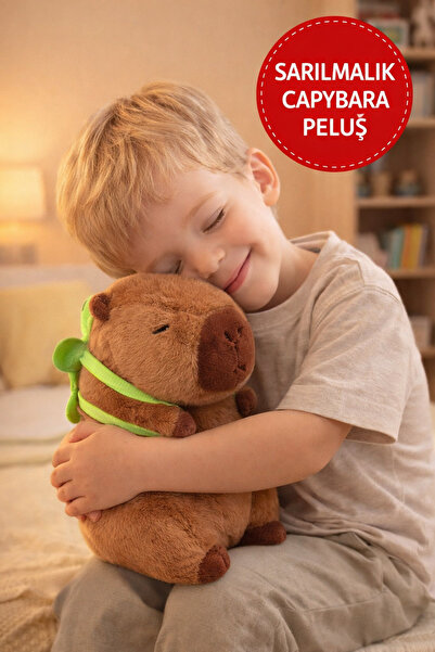 TOYFEST Kahverengi Capybara Peluş Oyuncak 30 CM – Sırtında Çıkartılabilir Kap...