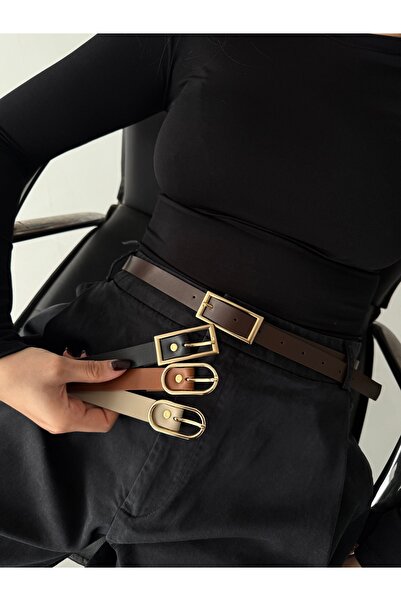 coaksco Daily & Stylish 4-Piece Women's Belt Set with Gold Buckle