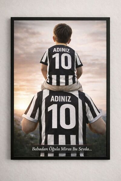 BuzzDesigns BEŞİKTAŞ Temalı Kişiye Özel Baba & Oğul Futbol Forma Duvar Dekoru (Çerçeveli)