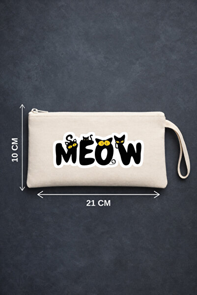 Maki Craft حامل أقلام من القماش بسحاب مطبوع من Meow Written Black Cat، حقيبة ...