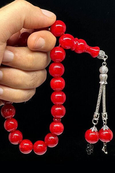 Fabula Silver Kırmızı Renk Maskot Model Sıkma Kehribar Tesbih Kişiye Özel Harfli