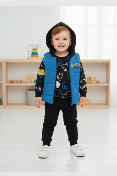 minicebebe Vest Teddy Bear Embroidered Printed Bodysuits Baby Boy 3-Piece Set