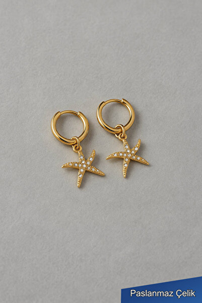 TREND COLLECTİON أقراط دائرية من الفولاذ المقاوم للصدأ مع شكل نجم البحر الحجر...