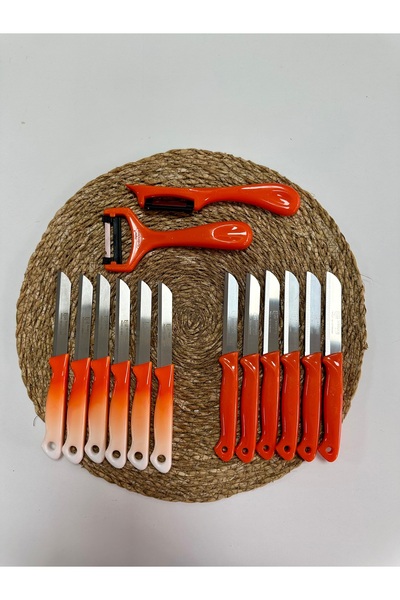 Solingen Turuncu Ebruli & Simli Meyve Bıçağı ve Soyacak Seti 14’lü Takım