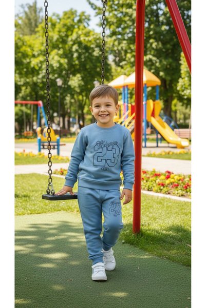 tuma collectıon Boy's Winter Tracksuit Set Sweatshirt Bottom Cotton Three Thread Sh Fleece-Lined Combination 3-4-5-6-7 Years Old