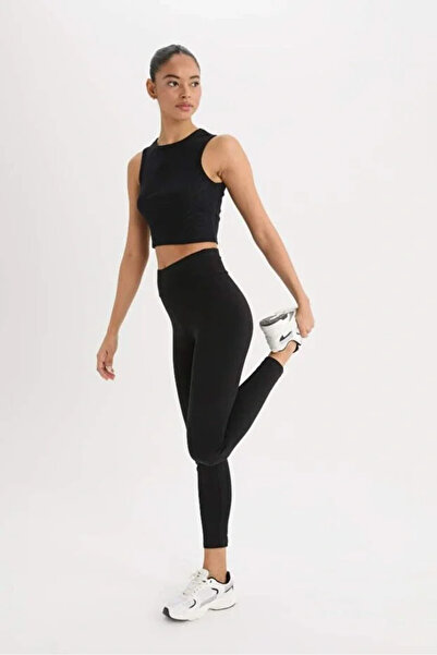BLACK MODBLACK Fit Black High Waist Wrist-Enclosing Cotton Basic Solid Sports Tights