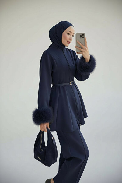 Molly Nelly Kadın Kolu Tüylü Skuba Pantolon Bluz Takım