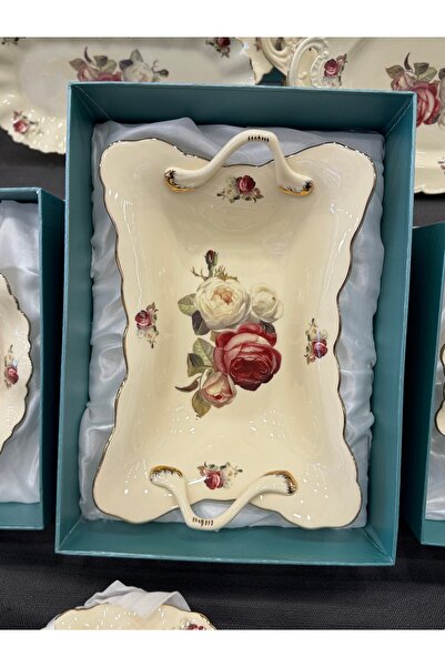 hediye Esterhomedecor Porcelain Serving Plate with Handle 35cm Single Piece