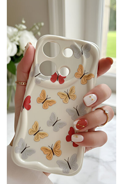 Hatreds Xiaomi Redmi Note 13 Pro 4G Uyumlu Renkli Kelebek Desenli Dalgalı Ken...