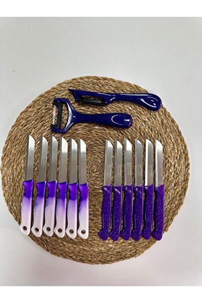 Solingen Mor Ebruli & Simli Meyve Bıçağı ve Soyacak Seti 14’lü Takım