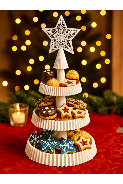 3D 3 katlı kek şeker tatlı servis standı