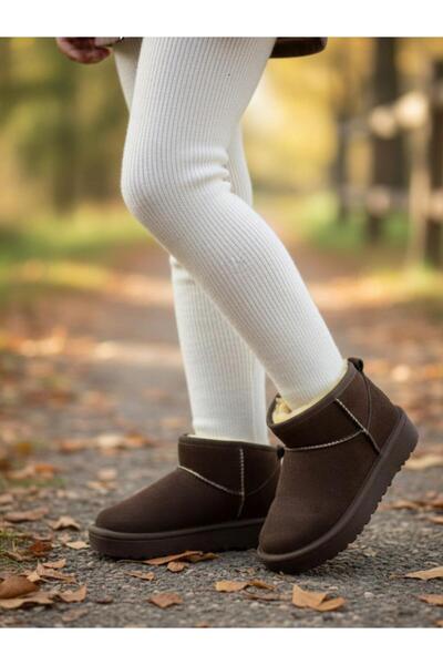 MARKABONİ Kız Çocuk Siyah Kalın Poli Taban İçi Kürklü Süet Görünümlü Mini Bot