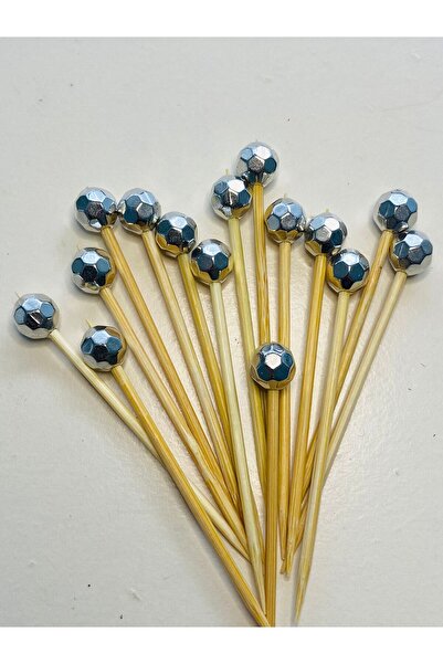 yağmur gökçe No:211 - 50 Pieces Decorative Silver Beaded Promise Engagement Birthday Party Stylish Cocktail Ornament Toothpick