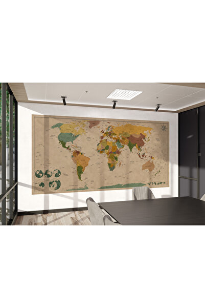 Pluswall Dünya Haritası Kendinden Yapışkanlı Kanvas Duvar Kağıdı, Kalın Kanva...