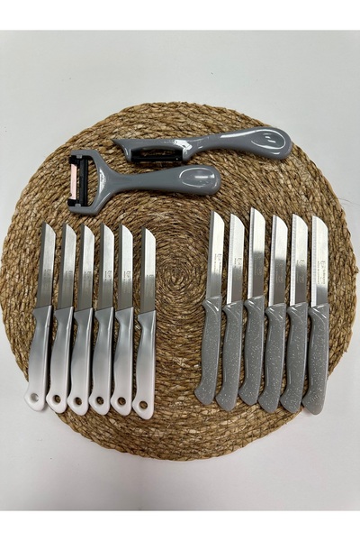 Solingen Gri Ebruli & Simli Meyve Bıçağı ve Soyacak Seti 14’lü Takım