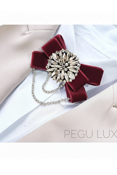 Pegu BORDO KADİFE ,KRİSTAL TAŞLI ,KADIN PAPYON,BROŞ,YAKA İĞNESİ,KRAVAT
