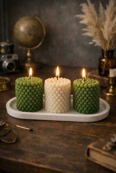 HARFA TEKNOLOJİ Dekoratif Tepside, 4'lü Set, Okyanus Kokulu, Top Bubble Mum