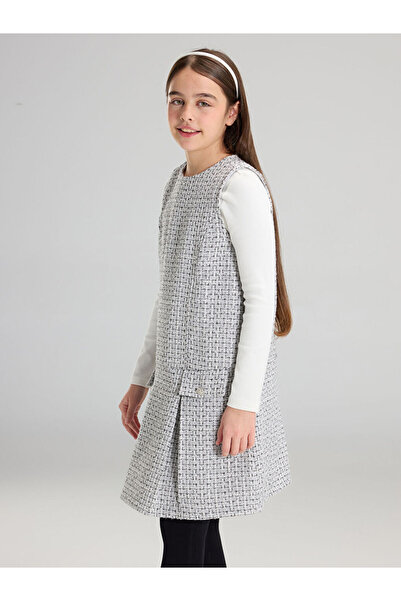 LC Waikiki Zero Roba Collar Pleated Girls' Tweed Dress from Uzg Store for Sty...