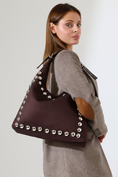 BALANZ Brown Nubuck Women's Bag Large Size Staple Detailed Shoulder Bag and H...