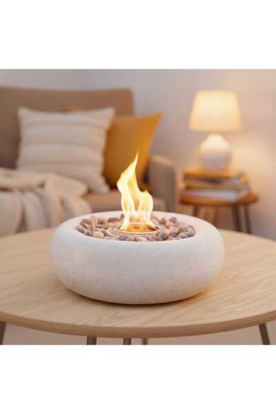 Ateşbaz Art Taşıl Masaüstü Bioethanol Şömine / Beyaz
