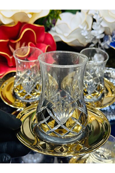 EVRA 6 Kişilik 12 Parça Eva Titanyum Ananas Model Kesme Çay Bardağı Seti Takımı