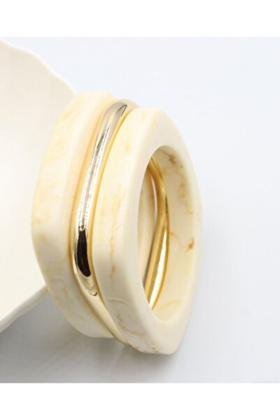 LARANTE JEWELRY Krem Renkli Kemik Bilezik ve Gold Renk Bilezik