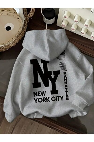 oneagılyazı New York Ny Manhattan Oversize Unisex Hooded Sweatshirt