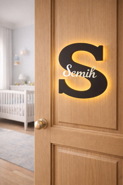 GünceDekor Kişiye Özel Işıklı Ahşap Kapı İsimliği – Çocuk Odası LED İsimlik