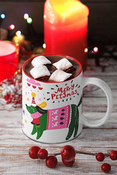 Metapet كوب على شكل قطة وكلب - كوب العام الجديد بطابع رأس السنة - هدية للحيوانات الأليفة