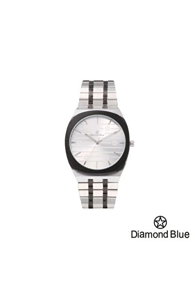 Diamond Blue ساعة دايموند بلو رجالي، سوار فضي وأسود وصحن أبيض بنجوم، تصميم فريد.