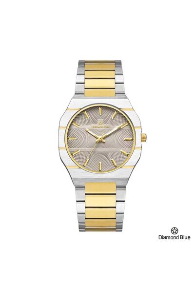 Diamond Blue ساعة دايموند بلو رجالي، سوار فضي وذهبي وصحن رمادي منقوش، طابع كل...