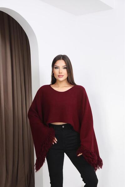 DMBASİC Women's Poncho with Sleeves and Tassel