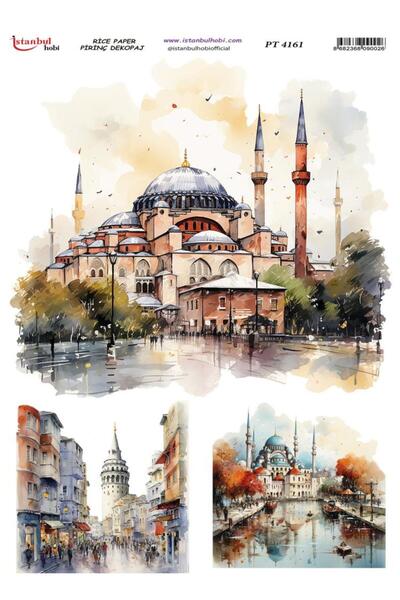 İstanbul Hobi Brass Decopage Paper 30X42Cm Pt-4161 Hagia Sophia and Galata Tower