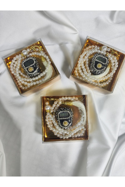 Leaf Accessory Hediyelik İnci Modelli Tesbihli ve Taşlı Zikirmatik Seti Kutul...