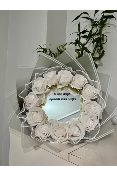 Gül Beyaz İnci Tüllü Buketi Aynalı Buket Doğum Günü Buketi Sevgililer Günü He...