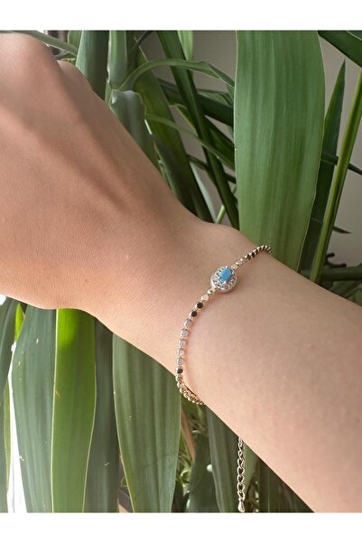 Toz Vintage Fable Oval Blue Stone Detailed Gold Color Stylish Design Vintage Retro Bracelet