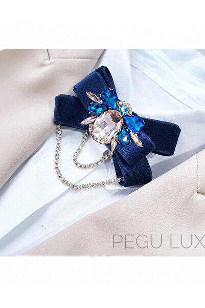 Pegu LACİVERT KADİFE ,KRİSTAL TAŞLI ,KADIN PAPYON,BROŞ,YAKA İĞNESİ,KRAVAT