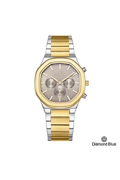 Diamond Blue ساعة دايموند بلو رجالي، سوار فضي وذهبي وصحن بيج بعدادات، قمة الأ...