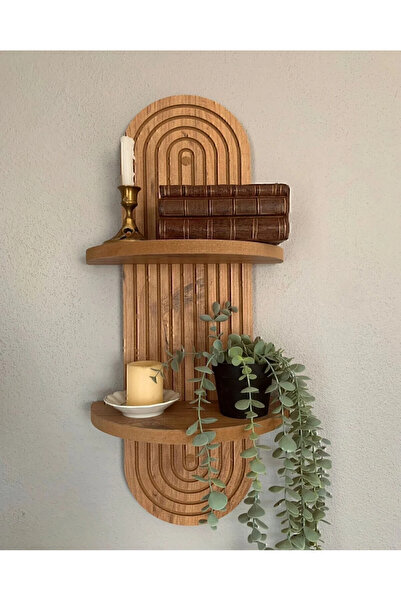 DUD Ahşap Dekoratif Duvar Rafı 2 Katlı