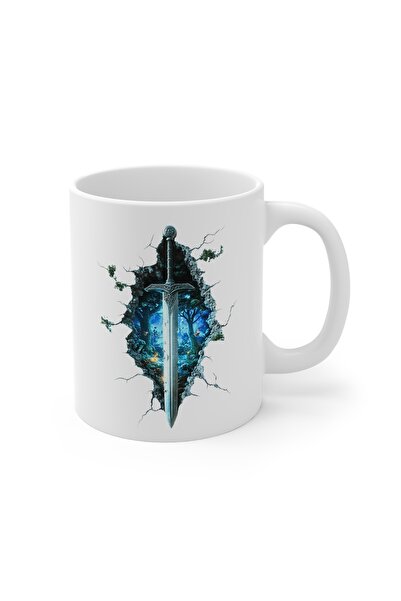 MRN Tasarım 3D Mug Cup Legendary Sword Excalibur Themed Special Design Porcelain Mug - Gift Mug Cup