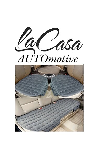 la casa غطاء مقعد سيارة لاكاسا فاخر مبطن بنمط مربعات ناعم ومريح (مجموعة من 3) رمادي