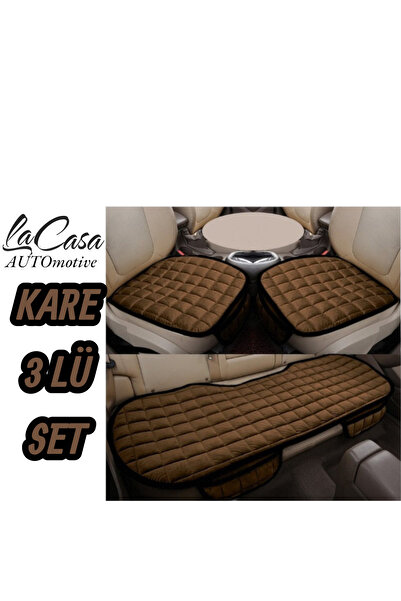 la casa غطاء مقعد سيارة لاكاسا فاخر مبطن بنمط مربعات ناعم ومريح (طقم من 3 قطع) بني