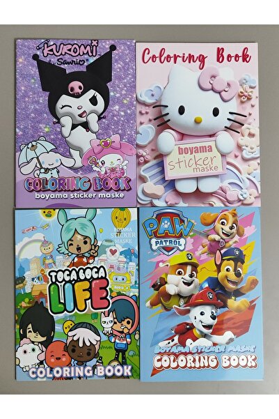 ada çanta kırtasiye 4 adet stickerli boyama kitabı (Kuromi(K)/Hello kitty/toc...