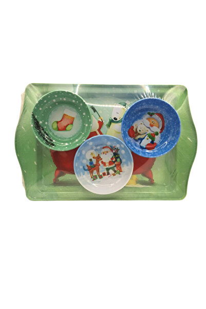 Goshıkı New Year Concept Decorative Metal Tray and Set of 3 Snack Bowls