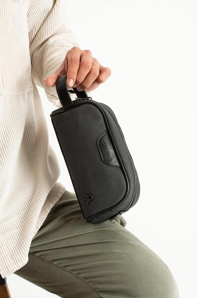 Baginn Men's Hand Bag Canvas Fabric Water Resistant Portfolio Style Hand Bag Shaving Cosmetic Bag 20*10 cm