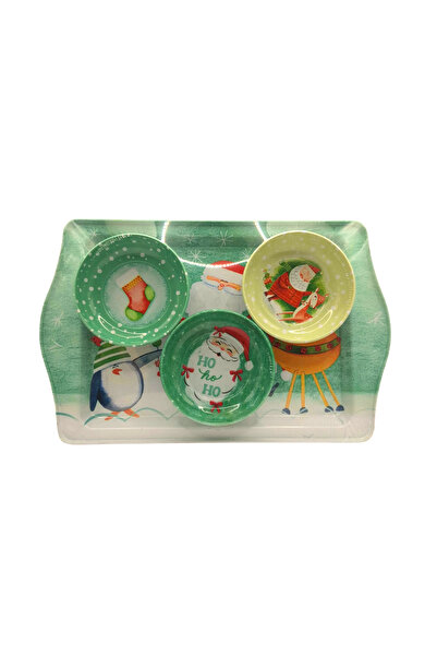 Goshıkı New Year Special Series 3-Piece Metal Snack Bowl Set with Tray