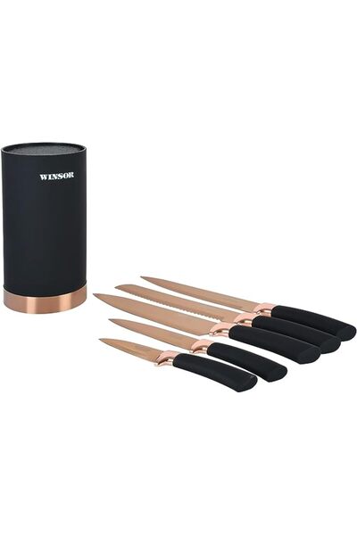 The Bros طقم سكاكين وينسور غير لاصقة، 6 قطع، أسود