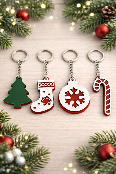 Northwatch New Year Plexiglass Keychain Set of 4 (Pine Tree, Stocking, Snowfl...